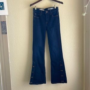Pilcro and the letterpress, flared blue jeans, high rise